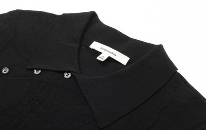 ZHUCHONGYUN black short-sleeved diagonal placket knitted top-MIHAWK.