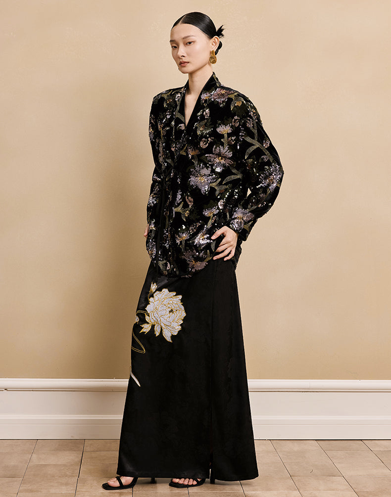 HECO velvet bottom plant embroidery sequin  JACKET - AMAYA.