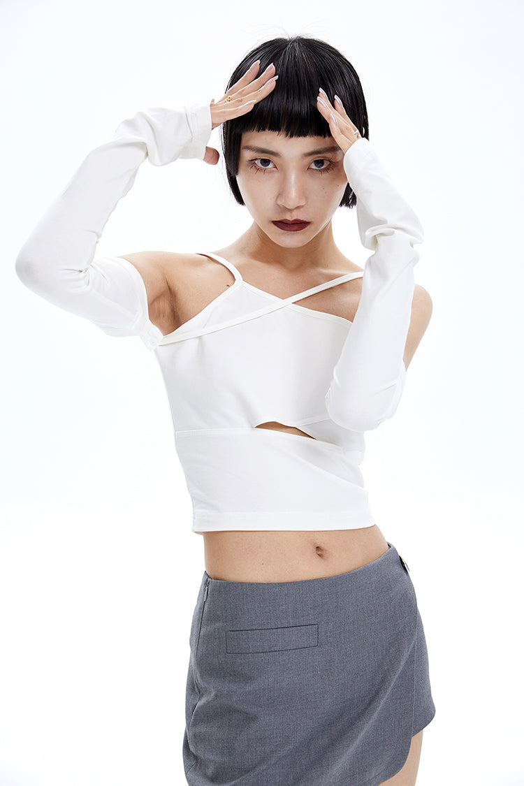 TINY IN Detachable Sleeve Women's Short Cut-out Top -YOYO