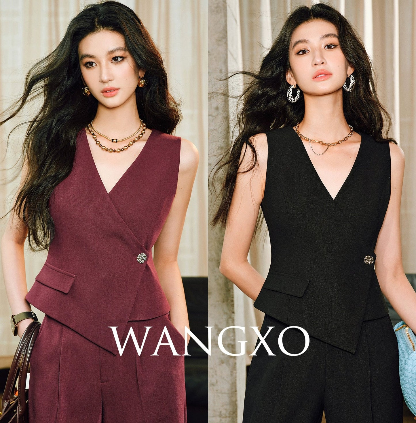 WANGXO | Cool Skin-Friendly Slanted Vest & Single-Pleated Trousers Elegant Suit- VEDA