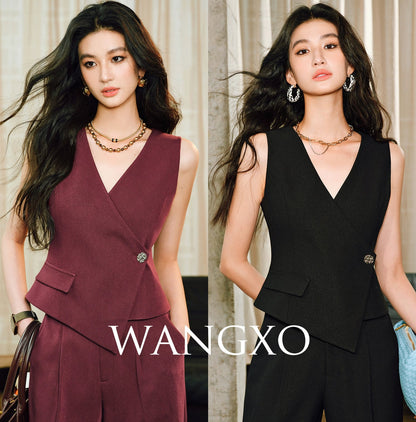 WANGXO | Cool Skin-Friendly Slanted Vest & Single-Pleated Trousers Elegant Suit- VEDA