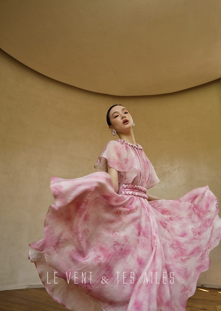 LE VENT&TES AILES Sakura Tencel Smudge Slip Skirt Loose Top Handmade-BECCA