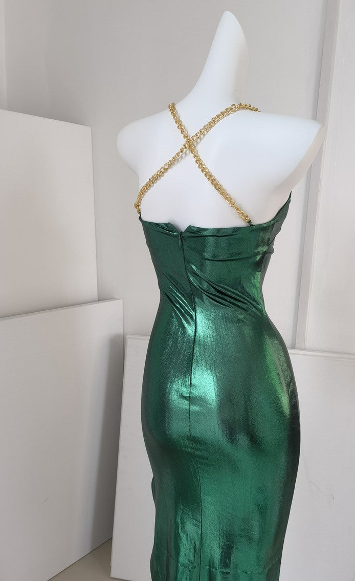 DOLLY Luxury Green Sleeveless Slim Fit High Waist Sexy Dinner Date Dress-KRASS