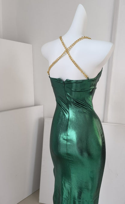 DOLLY Luxury Green Sleeveless Slim Fit High Waist Sexy Dinner Date Dress-KRASS