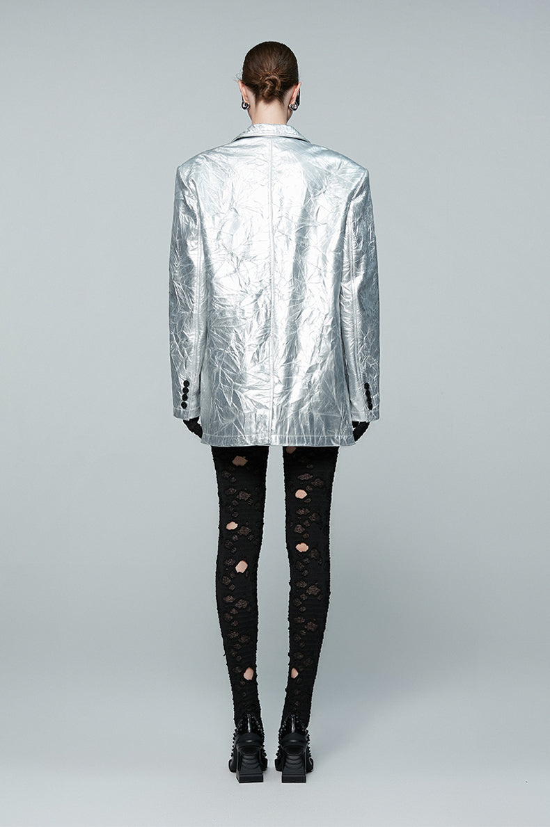 ANNAKIKI Designer Futuristic Leather Loose Silhouette Blazer-OKABE