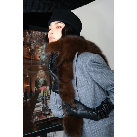MEI SANGUAN coffee color medieval fox fur scarf - JULIAN