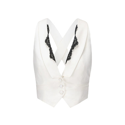 Le Palais Vintage White Slim Fit Vest Leg Length Black High Waisted Shorts-AUSTIN.