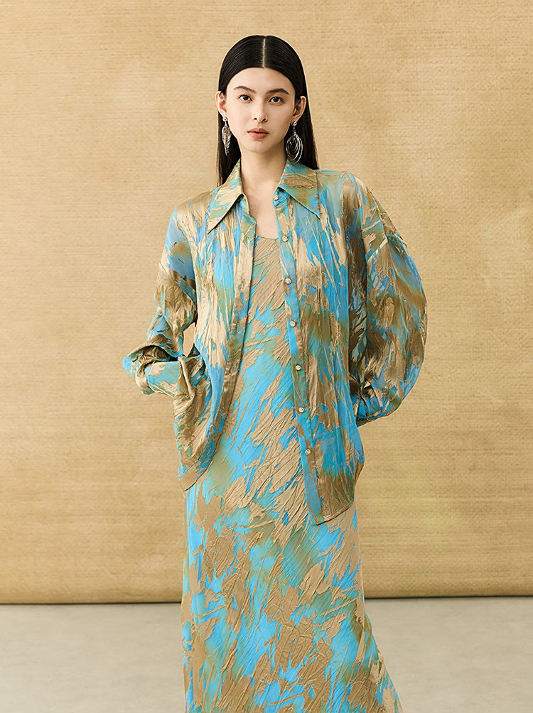 HECO Chinese National Style Burning Flower Slightly Transparent shirt- STROK.