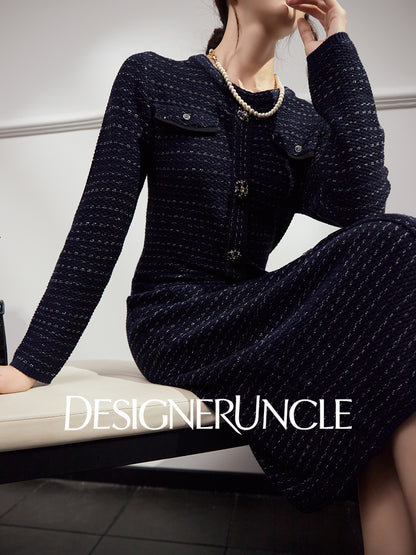 DGU "Gilded Blue" new French fragrance style slimming royal blue dress - Joseph.