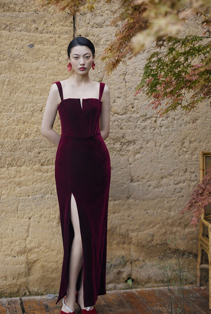 GOUDIN Evening Vintage Velvet Dress-XAVIER.