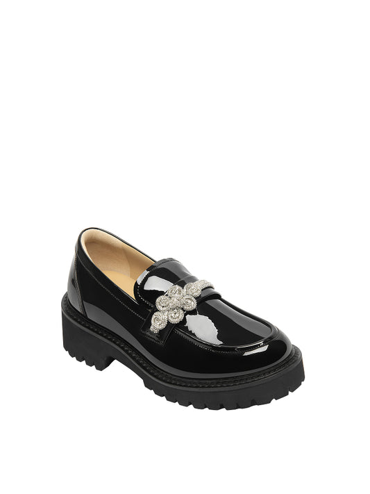 Lily Wei Fashion Black Patent Leather Loafers 2025 New College Style Literary Small Leather Shoes- CAMELIA