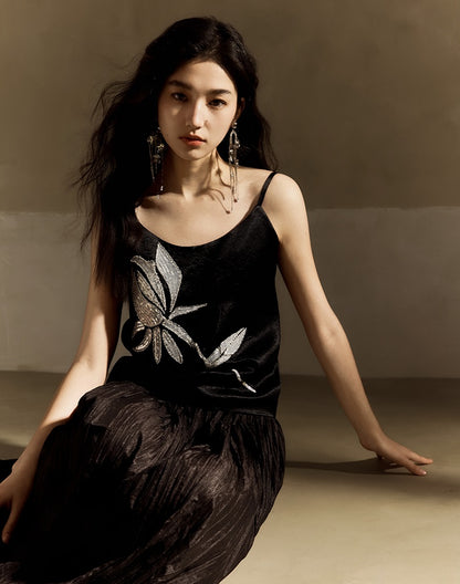 HECO 100% acetate rose embroidered black white camisole - faith.