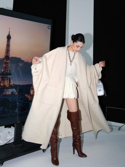 MEI SANGUAN  wool beige oversized woolen jacket - PIPER