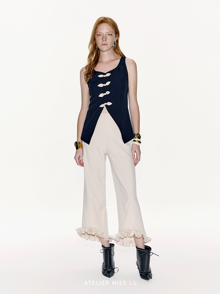 ATELIER MISS LU spring/summer Contrasting Ribbon Waist-cinching Vest - MEGAN.