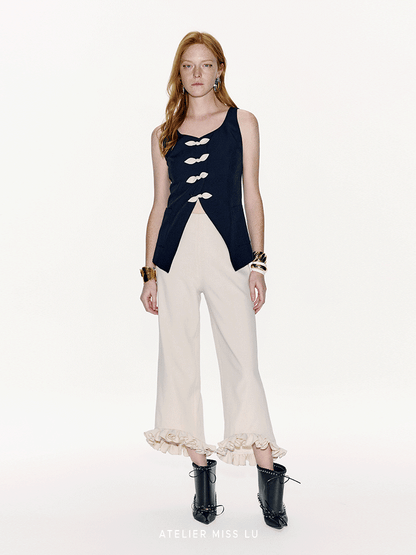 ATELIER MISS LU spring/summer Contrasting Ribbon Waist-cinching Vest - MEGAN.