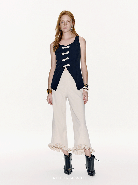 ATELIER MISS LU spring/summer Contrasting Ribbon Waist-cinching Vest - MEGAN.