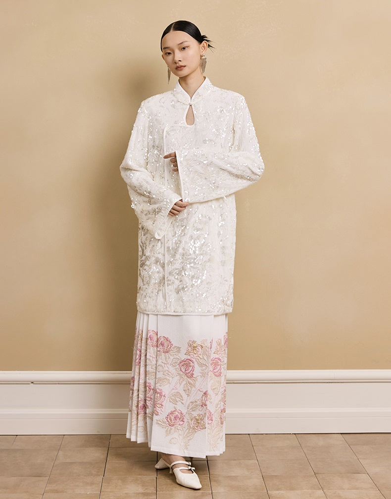 HECO floral sequins embroidery long sleeve short DRESS  - CUTE.