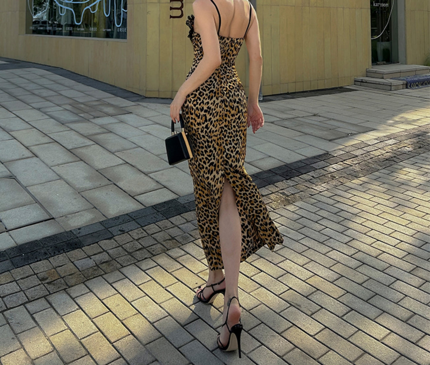 Le Palais Vintage sensual elegant leopard print faux silk satin slim wrap maxi dress-ASTA