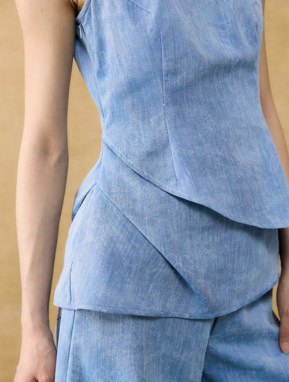 HECO Chinese women's summer blended glitter diamond I-shirt - SHADOW.