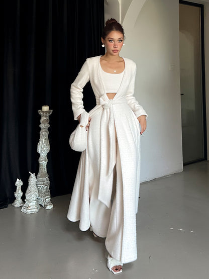 Le Palais Vintage Luxury Soft Slim Plush Drape Wrap  Long White and Pink Dress-Hazel