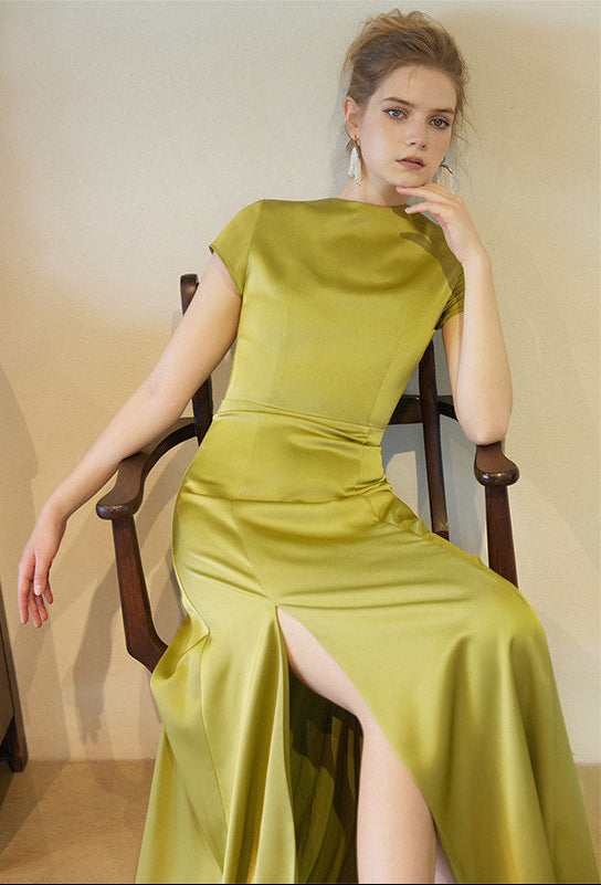 GOUDIN bridal short sleeves slim light luxury evening dress -TIAM.