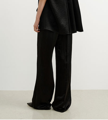 COMME MOI Summer Women's Black Satin Straight Pants - ADELINE.
