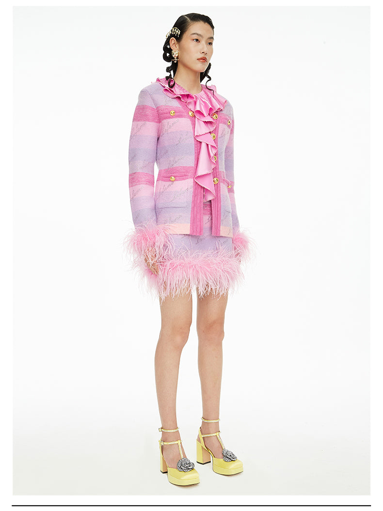 FAME luxury Winter pastel gradient striped diamond embellished-knit cardigan - Fimmia