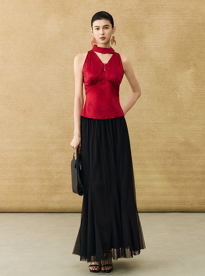 HECO Chinese Acetate V-Neck Waist Small Vest Top - ZEPH.