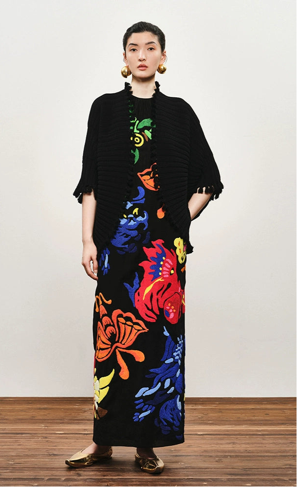 ZHUCHONGYUN black knot tassel sheep wool knit cardigan jacket-DOMEL.