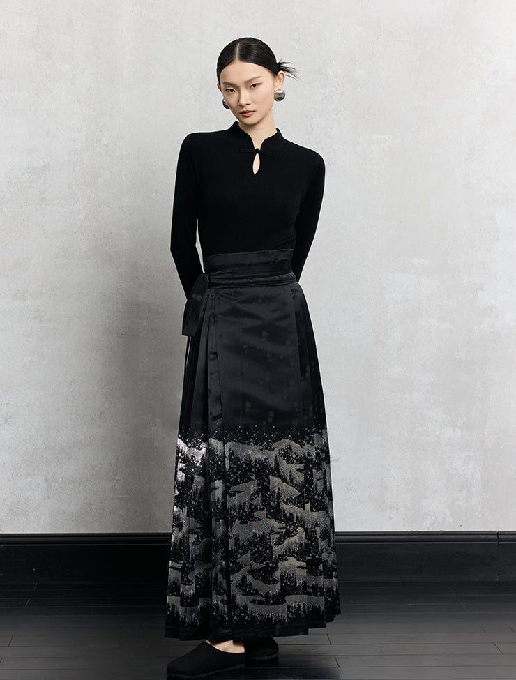 HECO Plain Worsted Wool Cheongsam Collar Buckle Knitwear - close.