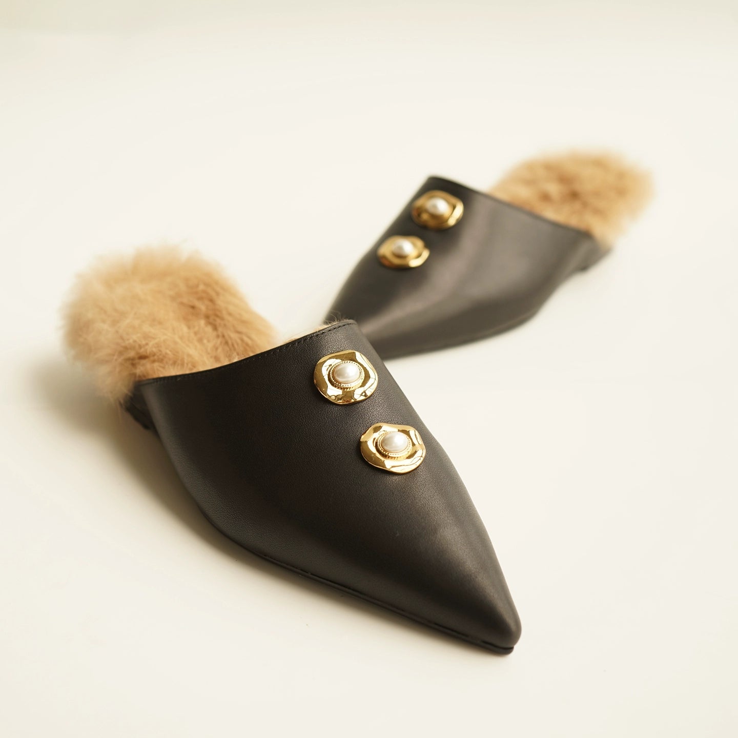 B-FEI black leather single shoe with metal buckle-MAI.