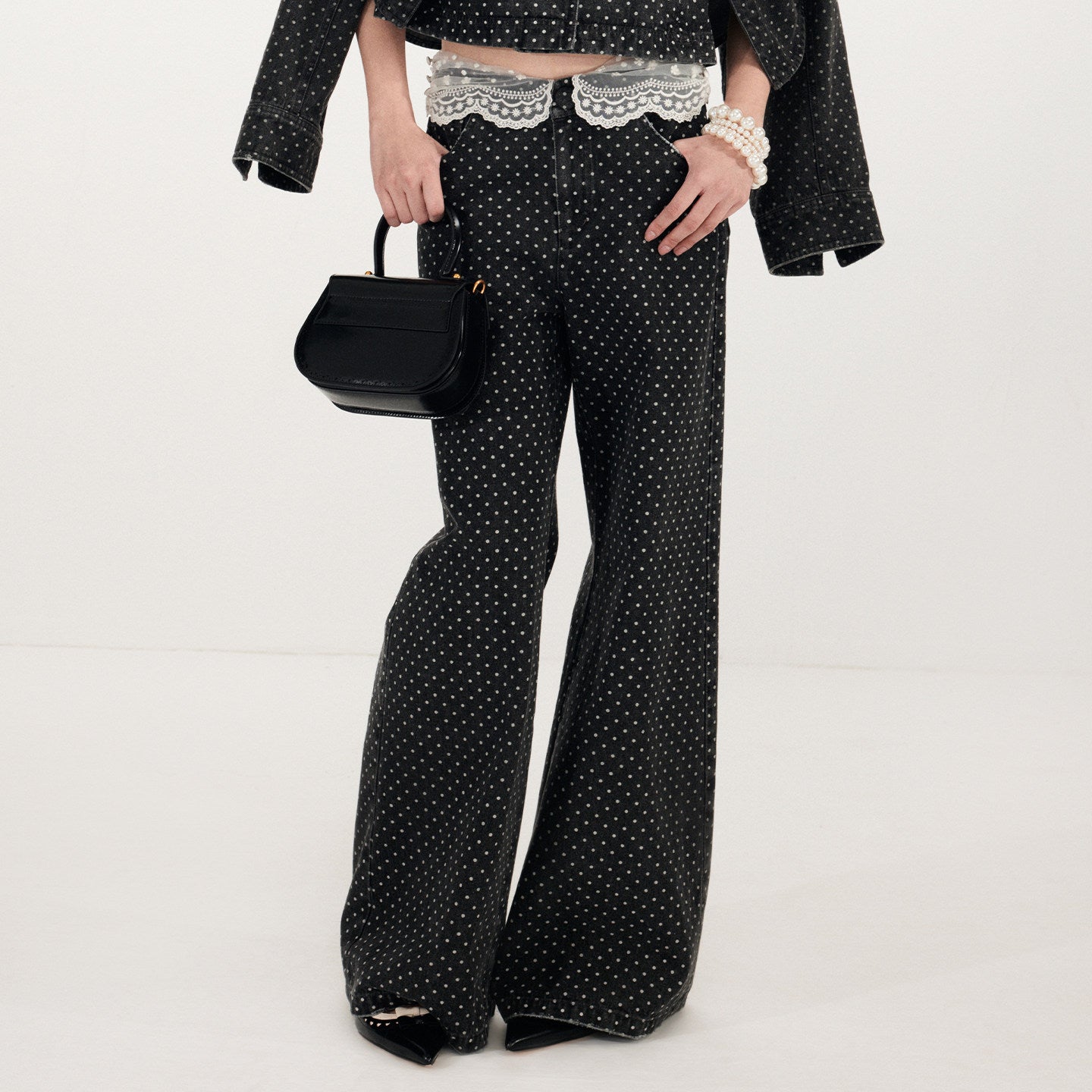 FAME Waist Polka Dot Denim Pants - CRISPIN