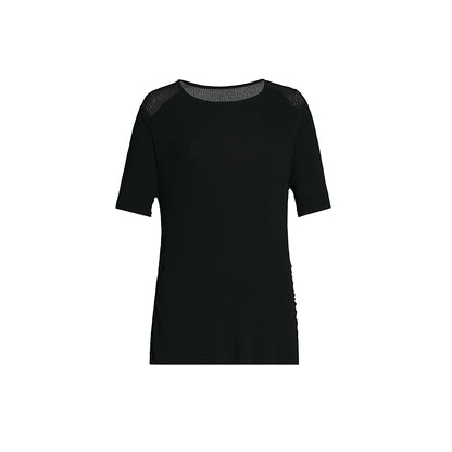 ZHUCHONGYUN black one-line collar irregular pleated waist knit top-TAMAKI.