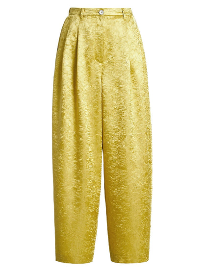 ZHUCHONGYUN loose tapered gold wrinkled satin trousers and top set--RIRI