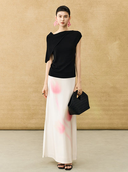 HECO Chinese high-end acetic acid skirt summer tulip print drape - ESSENCE.