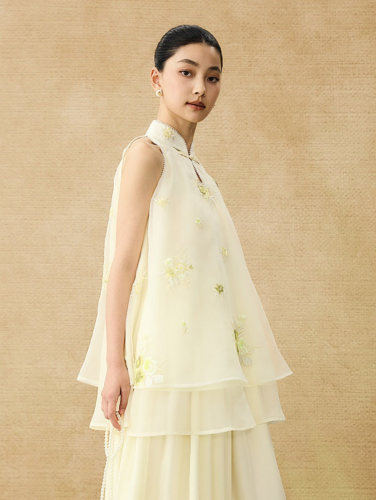 HECO Chinese double-layer tulle flesh covering elastic ballet style vest two-piece - LEVI.