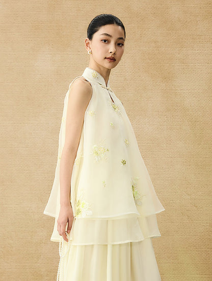 HECO Chinese double-layer tulle flesh covering elastic ballet style vest two-piece - LEVI.