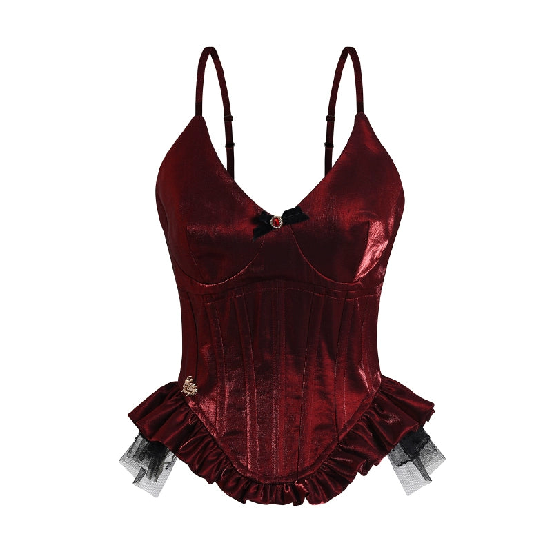 Le Palais Vintage  Red Fishbone Corset High Waisted Flower Bud Pencil Skirt-ALEC