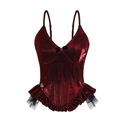 Le Palais Vintage  Red Fishbone Corset High Waisted Flower Bud Pencil Skirt-ALEC