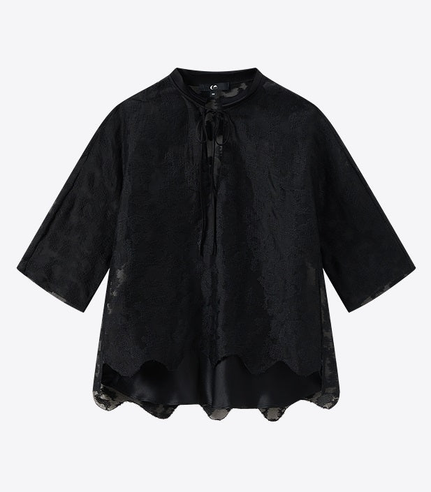 COMME MOI  summer women's silk embroidered half-sleeved top - EVE.