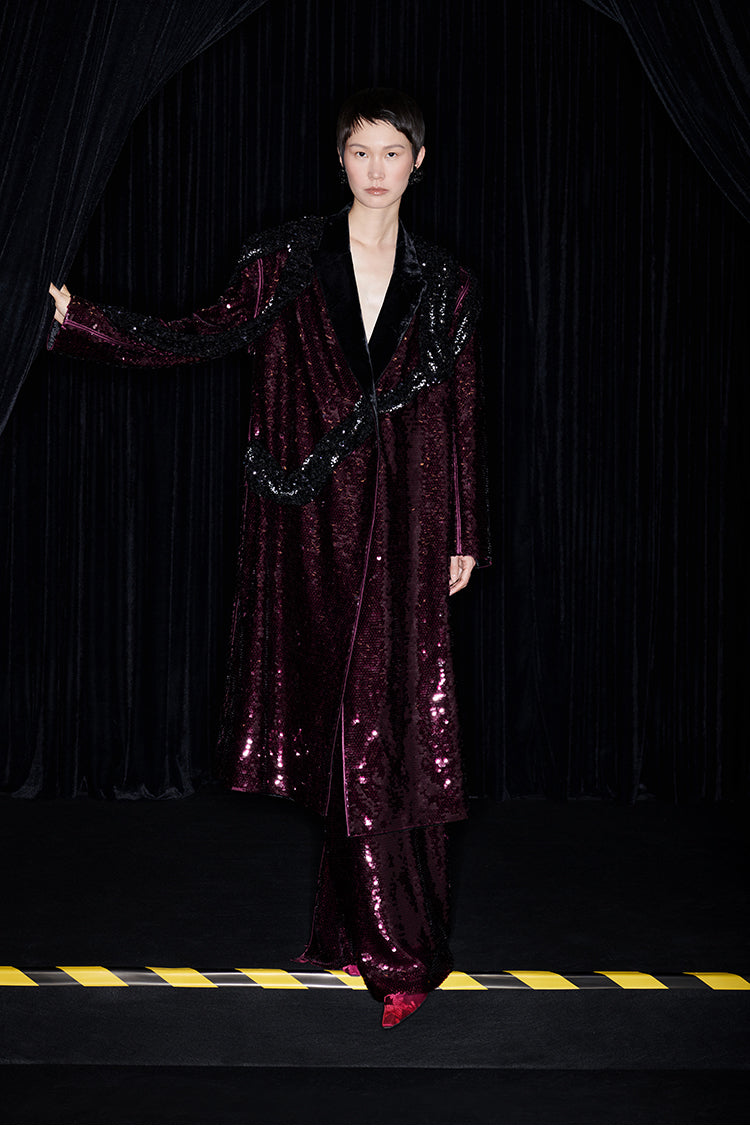 M essential Mackay designer beaded belt wide-shoulder sequins coat skirt set- Rae.