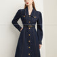 Fall autumn French vintage denim dress blue dress - Saba