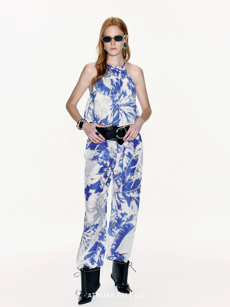 ATELIER MISS LU Printed Mulberry Silk And Linen-blend Camisole Top - PEACE.