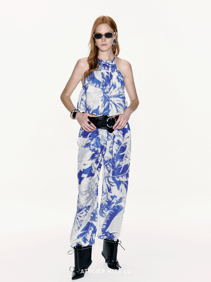 ATELIER MISS LU Printed Mulberry Silk And Linen-blend Camisole Top - PEACE.