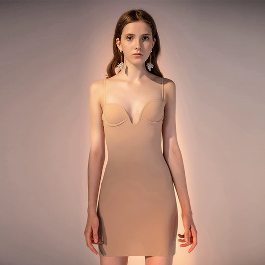 Wardrobes by Chen Luxury see through Nude U-shaped Bodycon Dress slip-Blessing