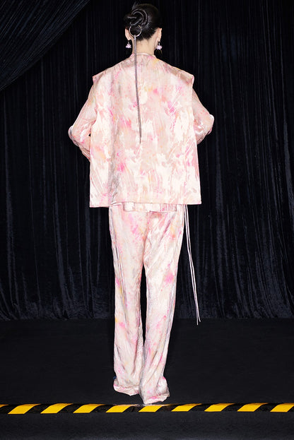 M essential Mackay designer iridescence crepe workshop raffia multi-floral gilet - STEPH.