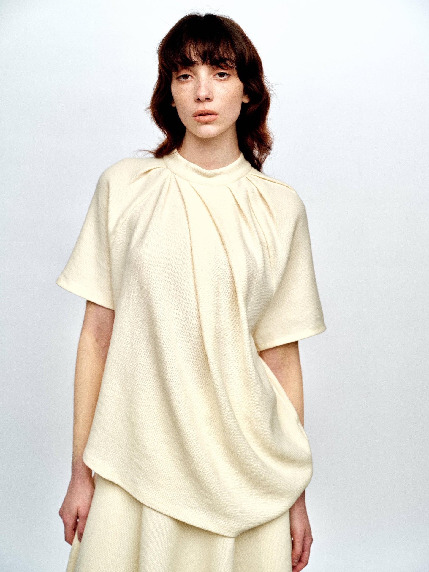 SERRER Beige texture irregular pleated rippling top - KAHDI.