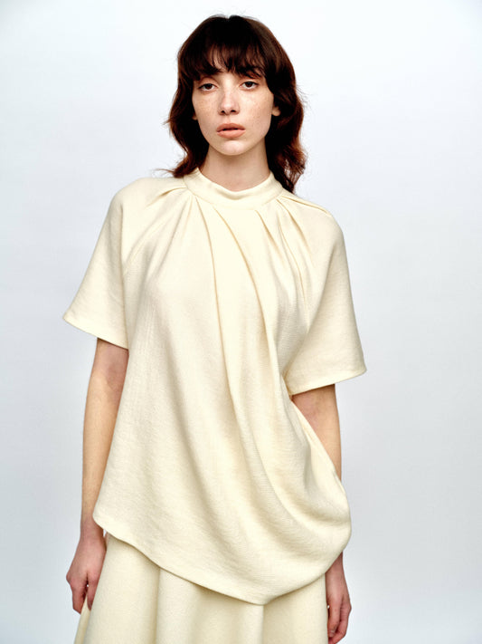 SERRER Beige texture irregular pleated rippling top - KAHDI.