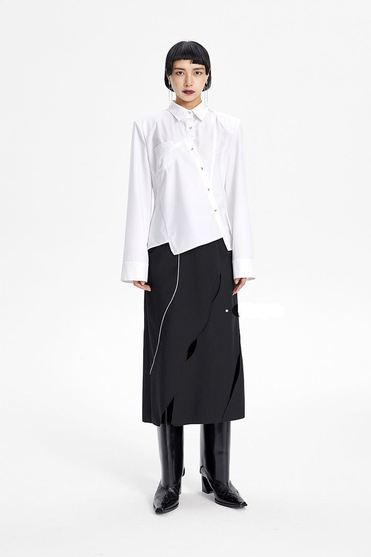 TINY IN irregular elegant women's black white shirt - NAME