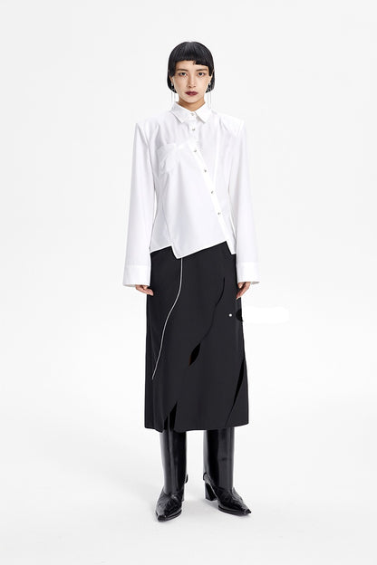 TINY IN irregular elegant women's black white shirt - NAME